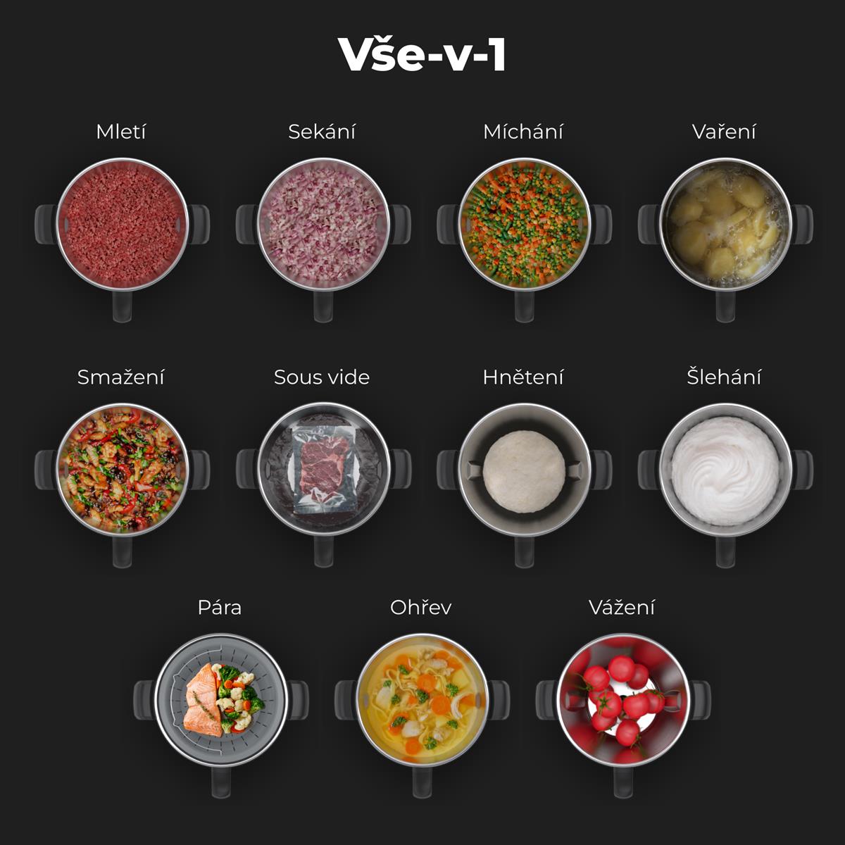 AENO Varný robot CR1S, 1000W ohřev + 600W motor, 20 funkcí, vaření 37-120°C,5kg váha, 3,5L nerez mísa