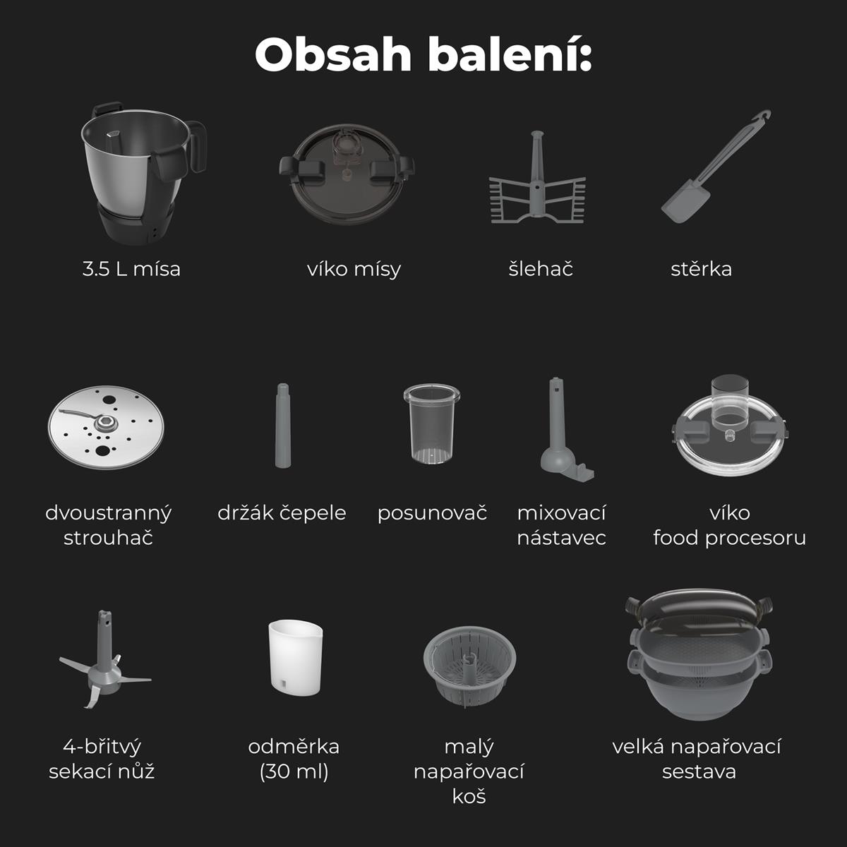 AENO Varný robot CR1S, 1000W ohřev + 600W motor, 20 funkcí, vaření 37-120°C,5kg váha, 3,5L nerez mísa