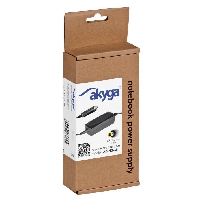 Akyga Auto Nabíjecka na notebook 19V/3.16A 60W 5.5 x 3.0 mm + pin pro Samsung