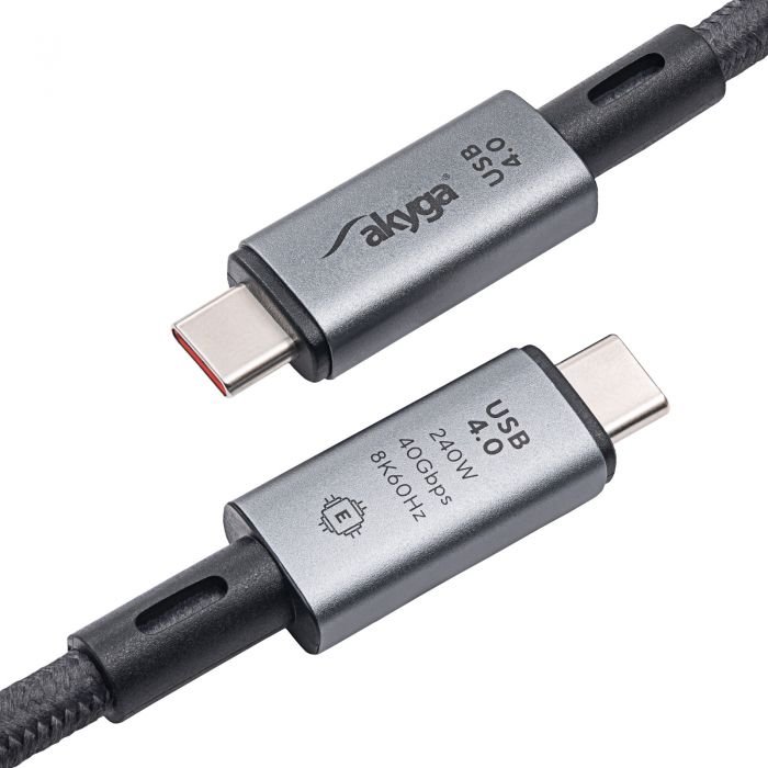 Akyga Kabel USB-C/USB-C 4.0, 240W 40Gbps, šedá 1m