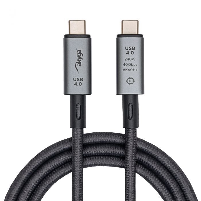 Akyga Kabel USB-C/USB-C 4.0, 240W 40Gbps, šedá 1m