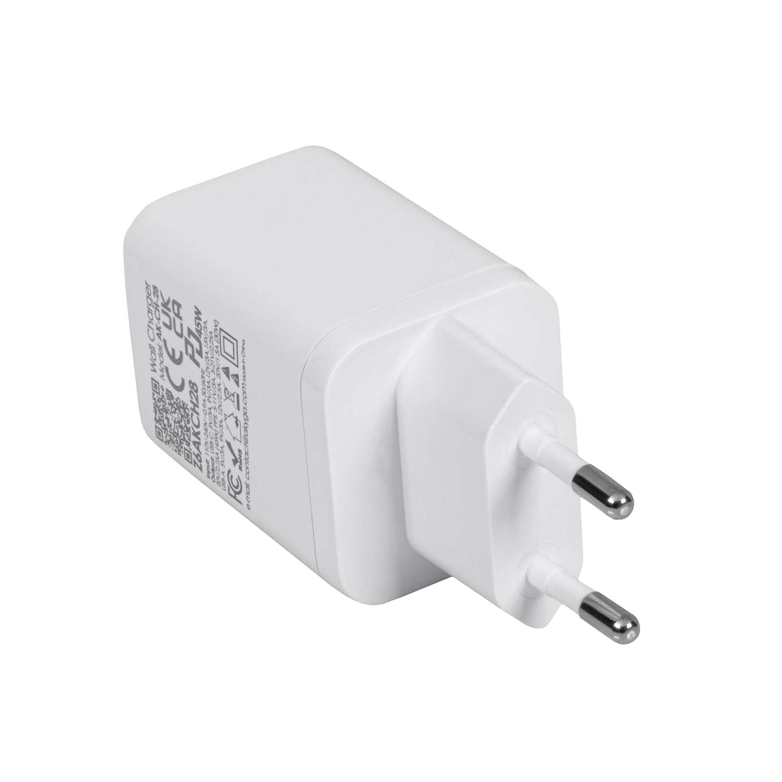 Akyga USB Nabíječka AK-CH-28 USB-A + USB-C PD 5-21V / max. 3A 45W Quick Charge 3.0 GaN
