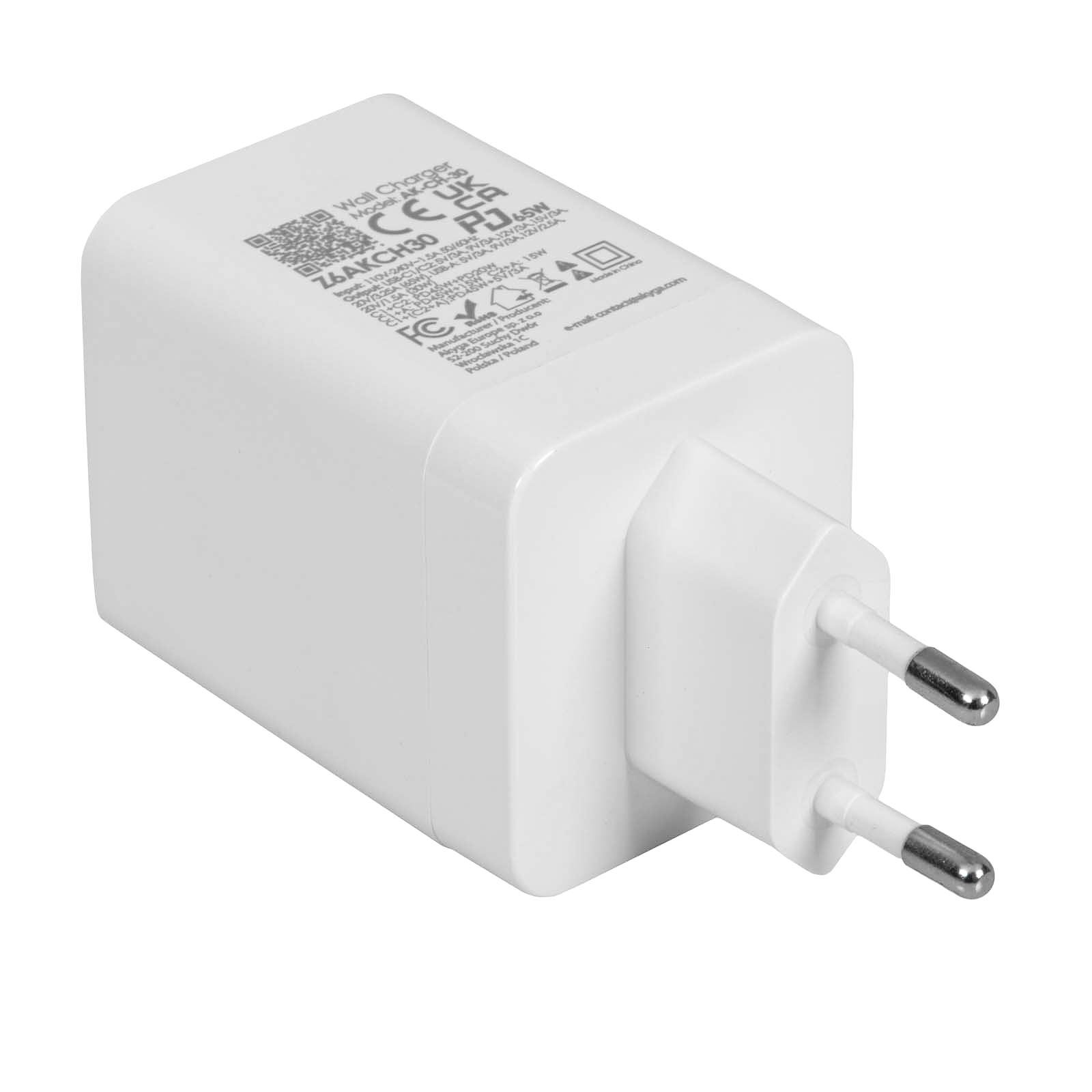Akyga USB Nabíječka AK-CH-30 USB-A + 2x USB-C PD 5-20V / max. 3.25A 65W Quick Charge 3.0 GaN