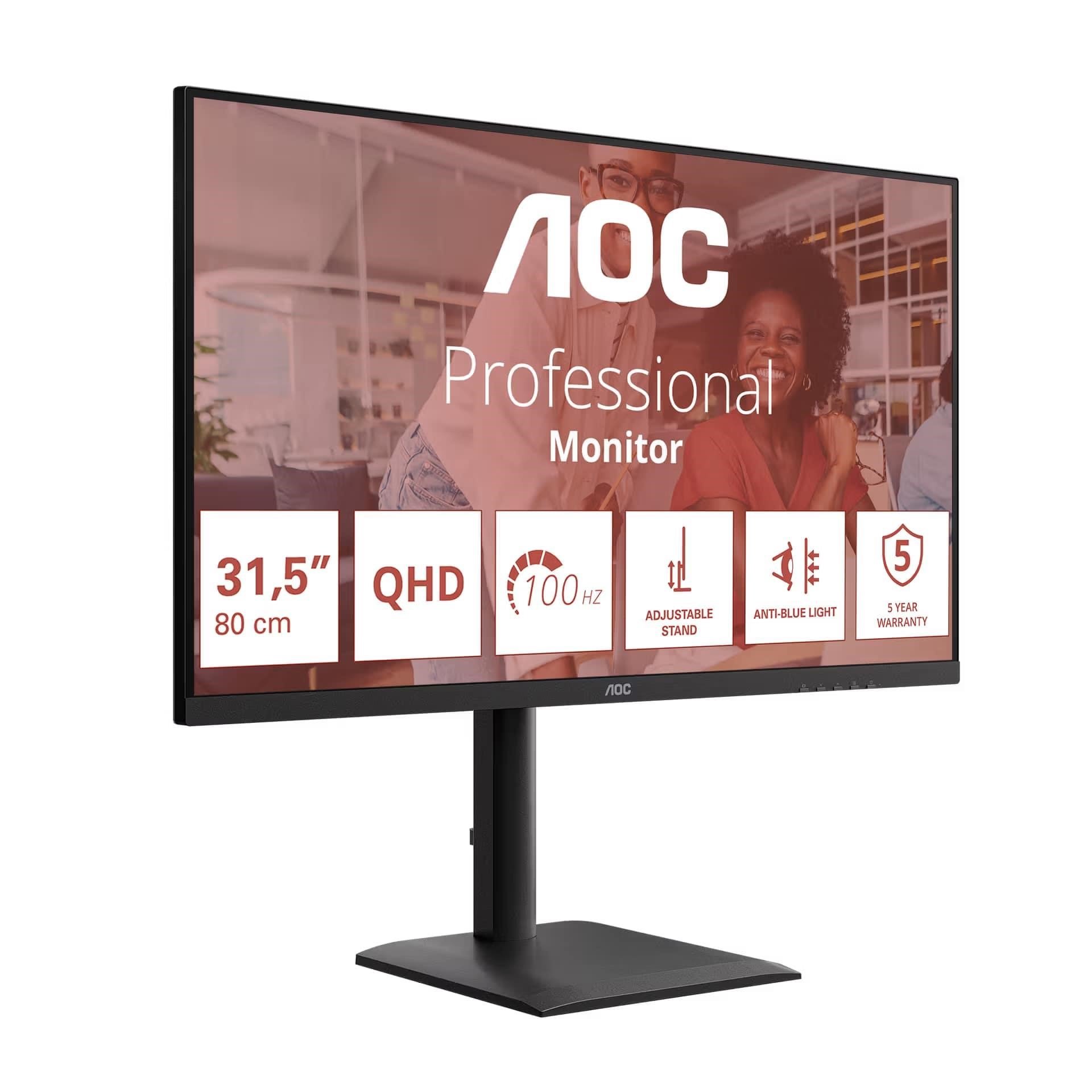 AOC Monitor Q32E4U, 31,5", IPS, 2560x1440, 16:9, 350cd, 1000:1, 4ms, DP, HDMI, 100Hz, USB Hub, pivot, repro