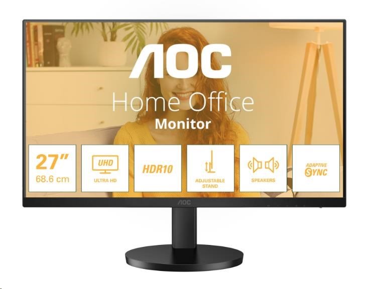 AOC Monitor U27B3AF, 27", IPS, 3840x2160, 16:9, 350cd, 1000:1, 4ms, DP, HDMI, 60Hz, repro