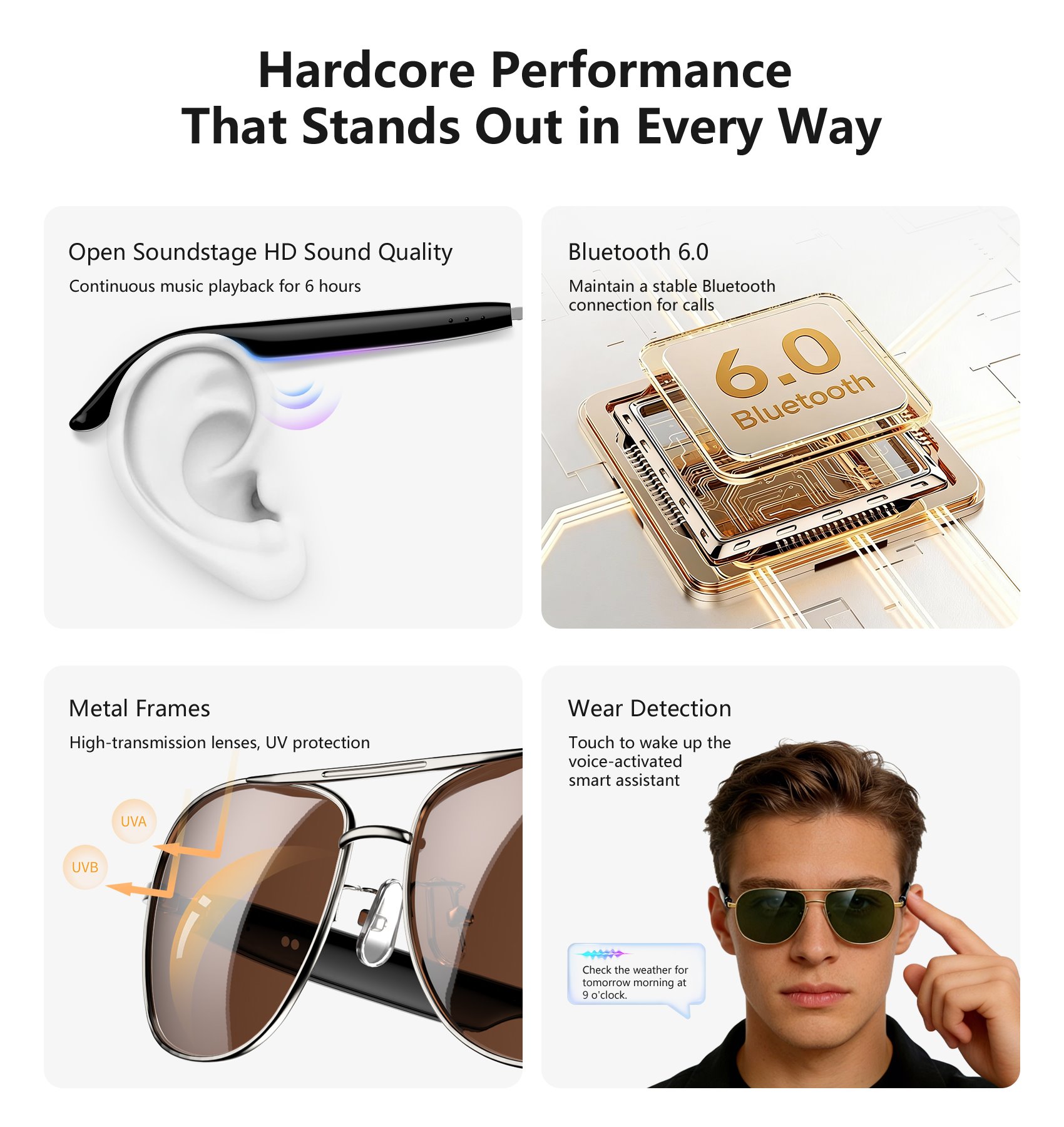 BLACKVIEW brýle D1 Pro,AB5756C 113Kb+1MB 105+105mAh BT 6.0,IP54,Voice assistant control Smart Eyewear 145x44x140mm,Golde