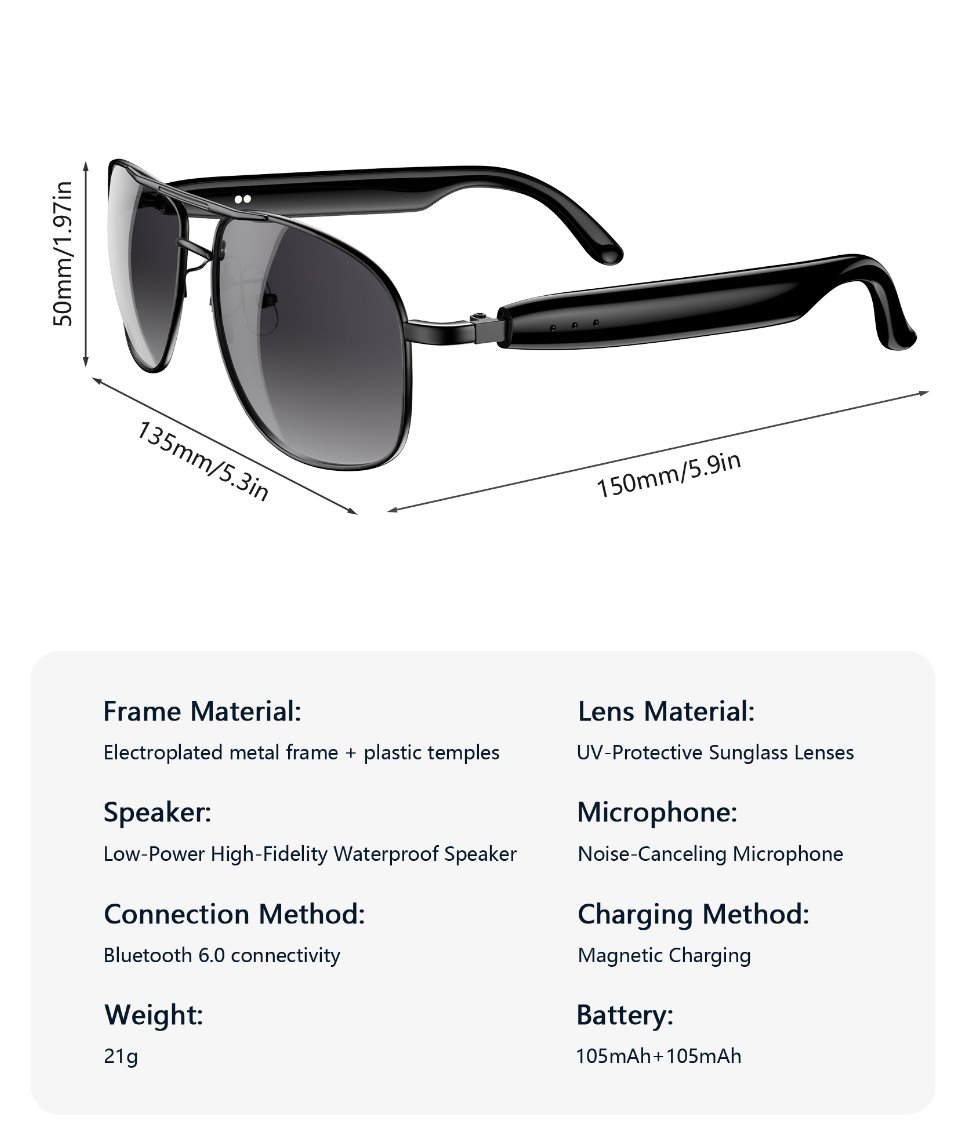 BLACKVIEW brýle D1 Pro,AB5756C 113Kb+1MB 105+105mAh BT 6.0,IP54,Voice assistant control Smart Eyewear 145x44x140mm,Golde