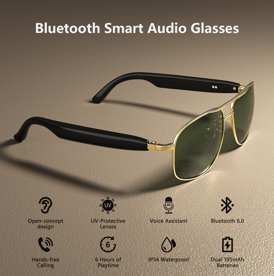 BLACKVIEW brýle D1 Pro,AB5756C 113Kb+1MB 105+105mAh BT 6.0,IP54,Voice assistant control Smart Eyewear 145x44x140mm,Silve