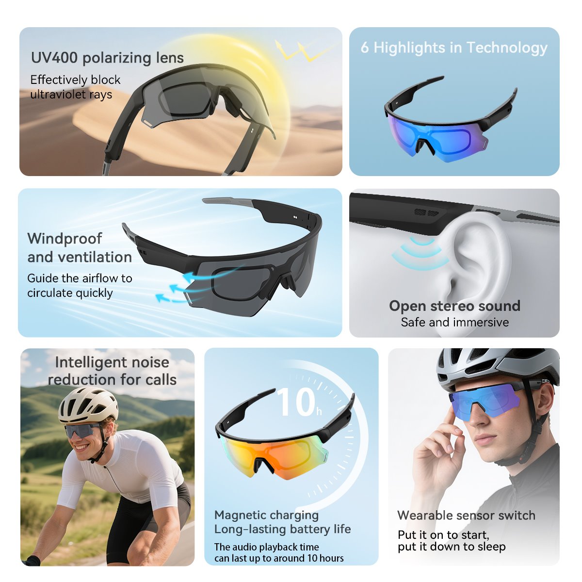 BLACKVIEW brýle D2 music, 8Mb 240mAh BT 5.1,ENC,IP54 155x60x70mm,Ice Blue lenses