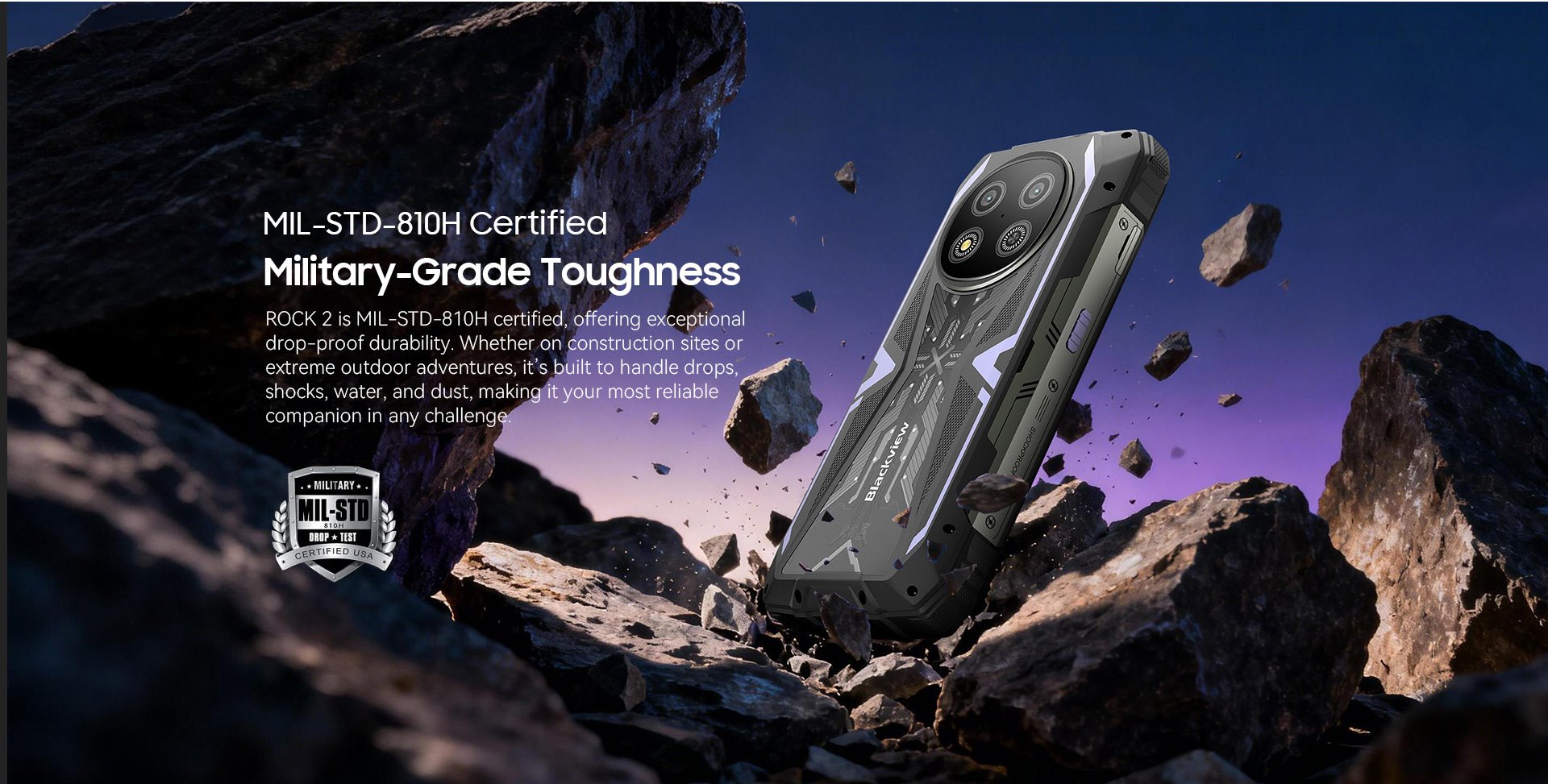 BLACKVIEW Rugged ROCK 2 5G 6.67" BLACK,HD+ 1640x720,12+256GB,T8100 Octa-Core 2.2GHz,13MP/16MP,NFC,15000mAh,Android 16