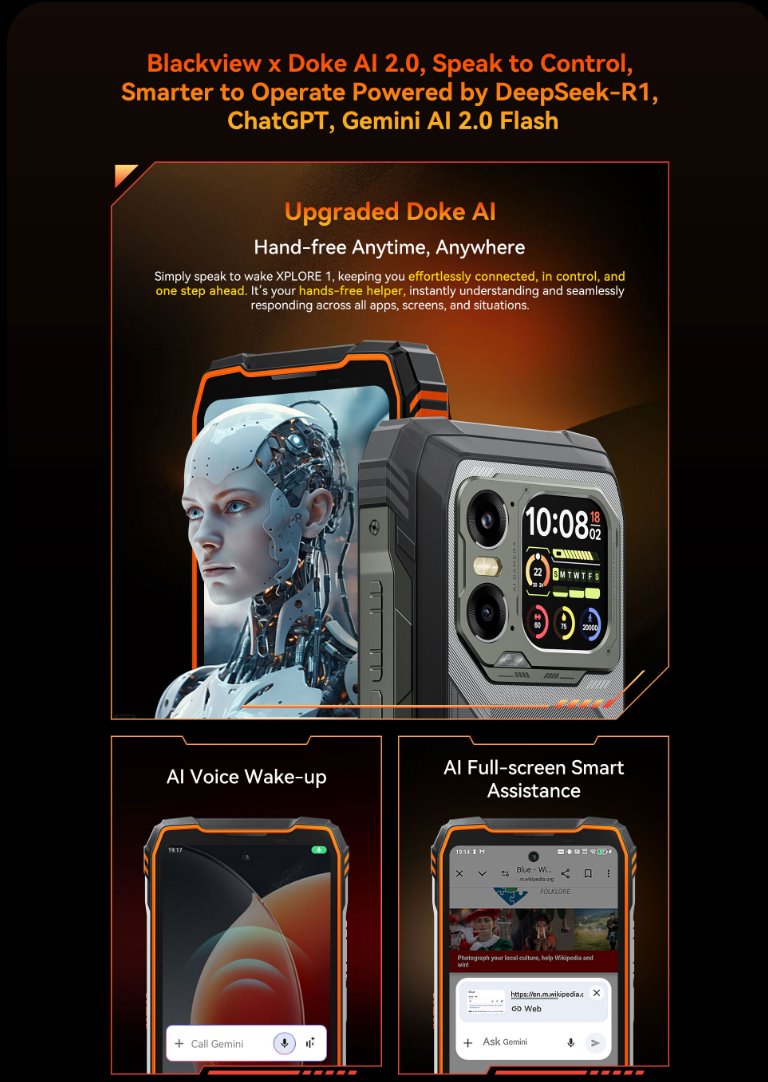 BLACKVIEW Rugged XPLORE 1 5G Rugged 6.78",FHD 2460x1080,12+256GB,Octa-core 2.4Ghz,50+64MP+20MP,Night,20000mAh,Android 15