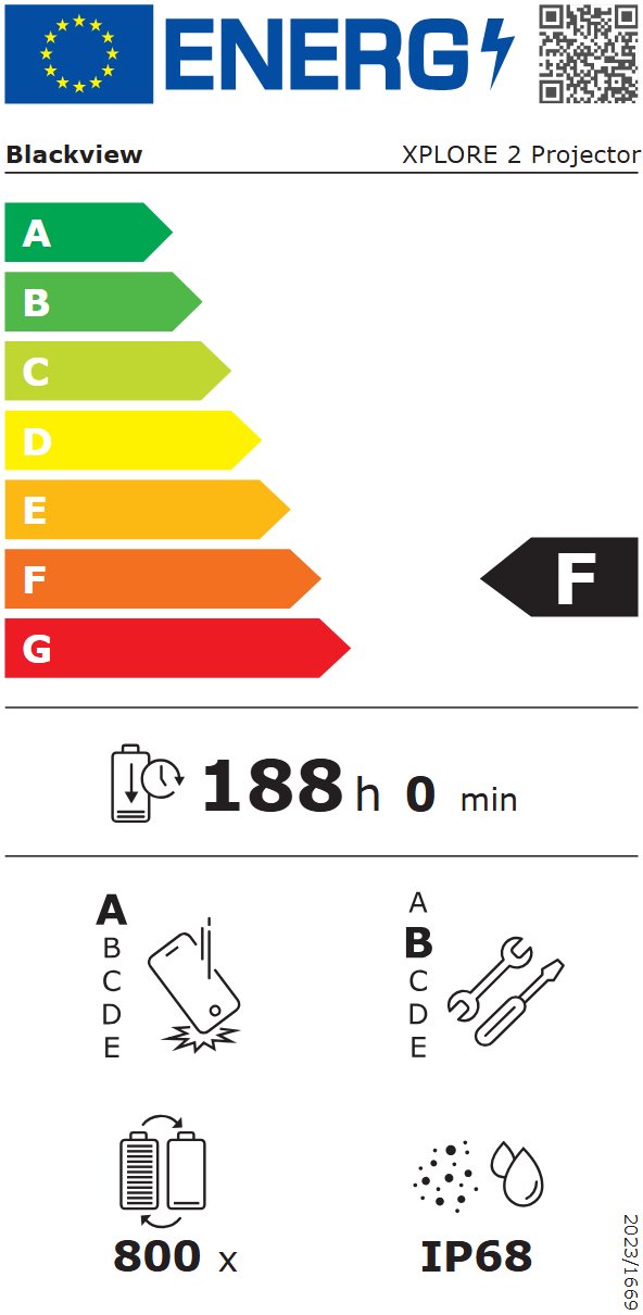 BLACKVIEW Rugged XPLORE 2 Projector BLACK,6.73" AMOLED 3200x1440 120Hz 12/256Gb MT 8300 Octa-Core 3.35GHz,50+20MP,NightV