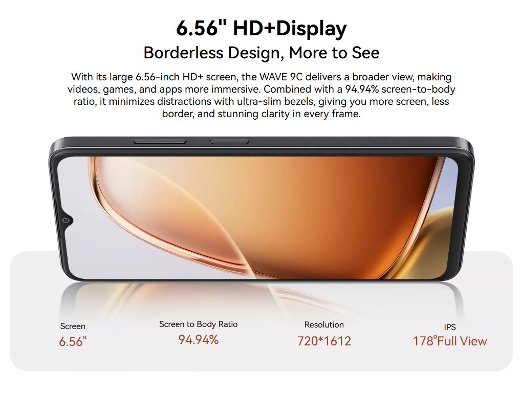 BLACKVIEW WAVE 9C LTE 6.56" RIPPLE BLUE,HD IPS 720x1612,4+64GB, T603 Octa Core 1.6GHz,8MP/13MP,5000mAh,Android 15