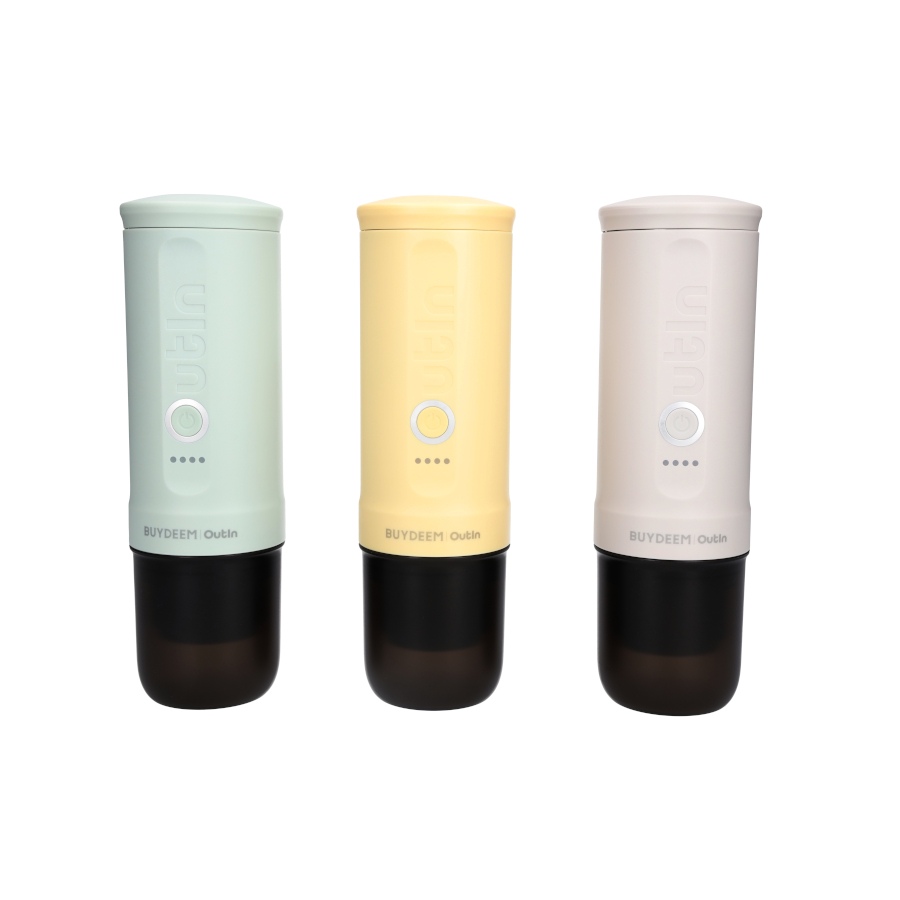 BUYDEEM Přenosné espresso Outin Nano - jemně žlutá, 80 ml, 20 bar, 92°C ohřátí vody, mletá káva nebo kapsle