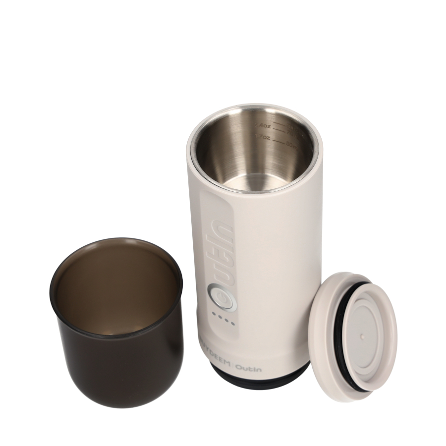 BUYDEEM Přenosné espresso Outin Nano - ovesná bílá, 80 ml, 20 bar, 92°C ohřátí vody, mletá káva nebo kapsle