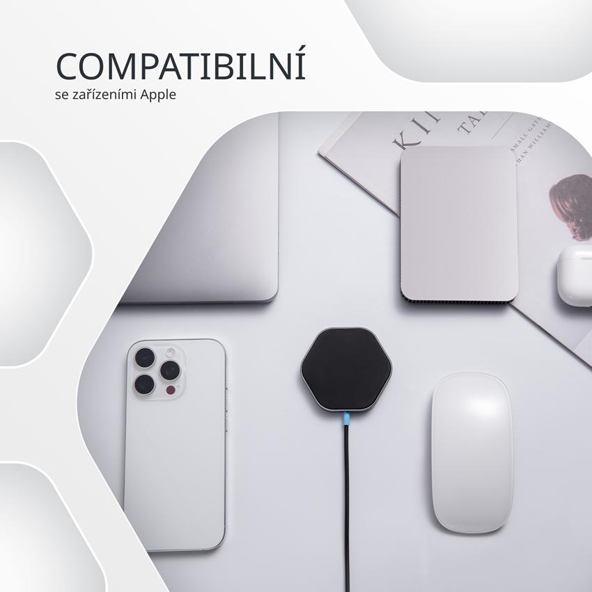 CANYON bezdrátová magnetická nabíjecka HEXAGON 110, 15W, Qi2 Dark Grey