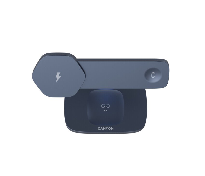 CANYON Bezdrátová nabíječka HEXAGON WCS-310 3in1 DarkGrey/Blue