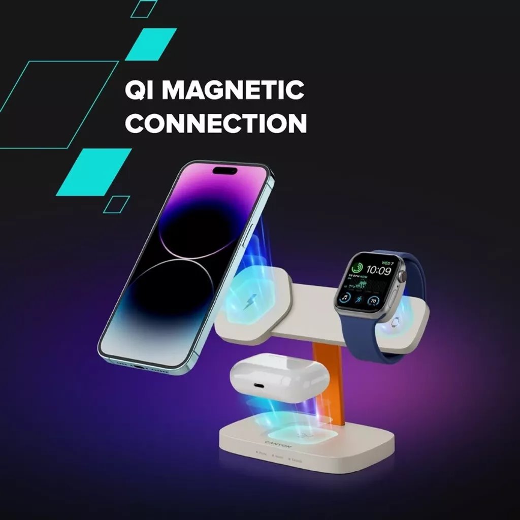 CANYON Bezdrátová nabíječka HEXAGON WCS-310 3in1 DarkGrey/Blue