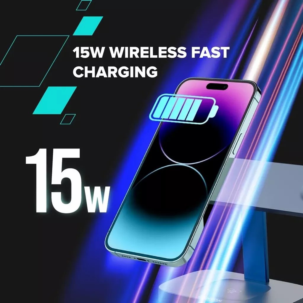 CANYON Bezdrátová nabíječka HEXAGON WCS-310 3in1 DarkGrey/Blue