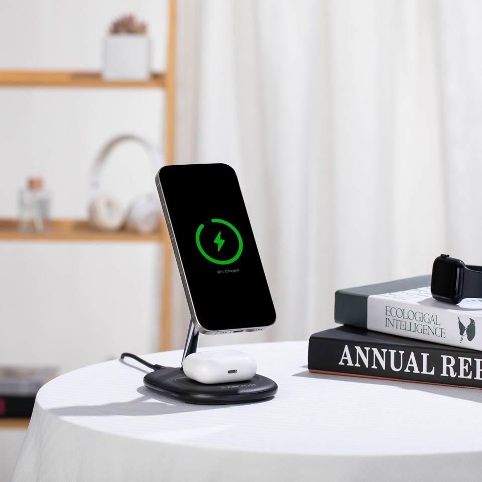 CANYON Bezdrátová nabíječka WCS-205 15W Qi2 2in1 Black