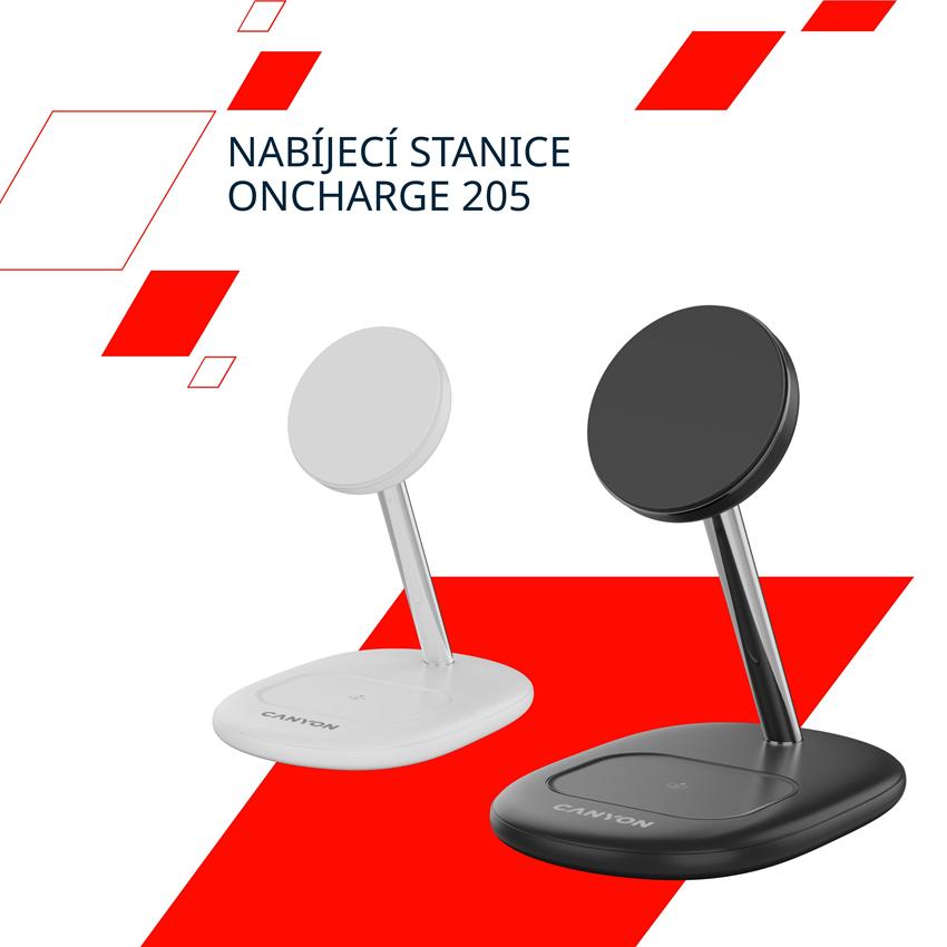 CANYON Bezdrátová nabíječka WCS-205 15W Qi2 2in1 Black