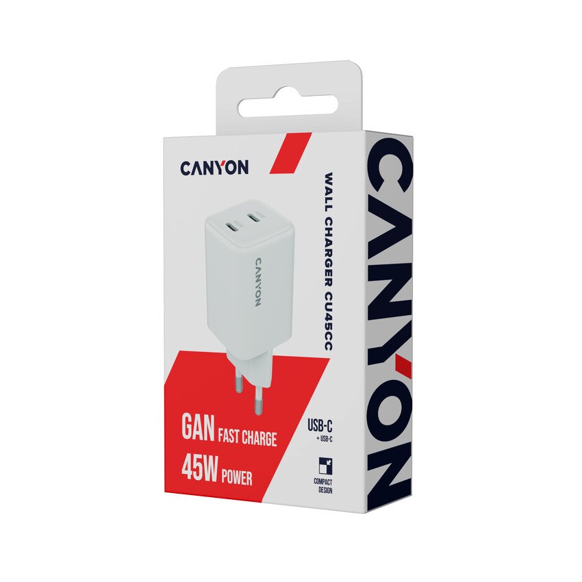 CANYON charger CU45AC GaN 45W 2xPD EU White