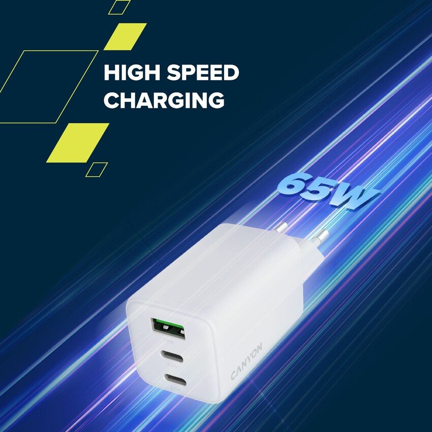 CANYON charger CU65ACC GaN 65W 2xPD 1xQC EU White