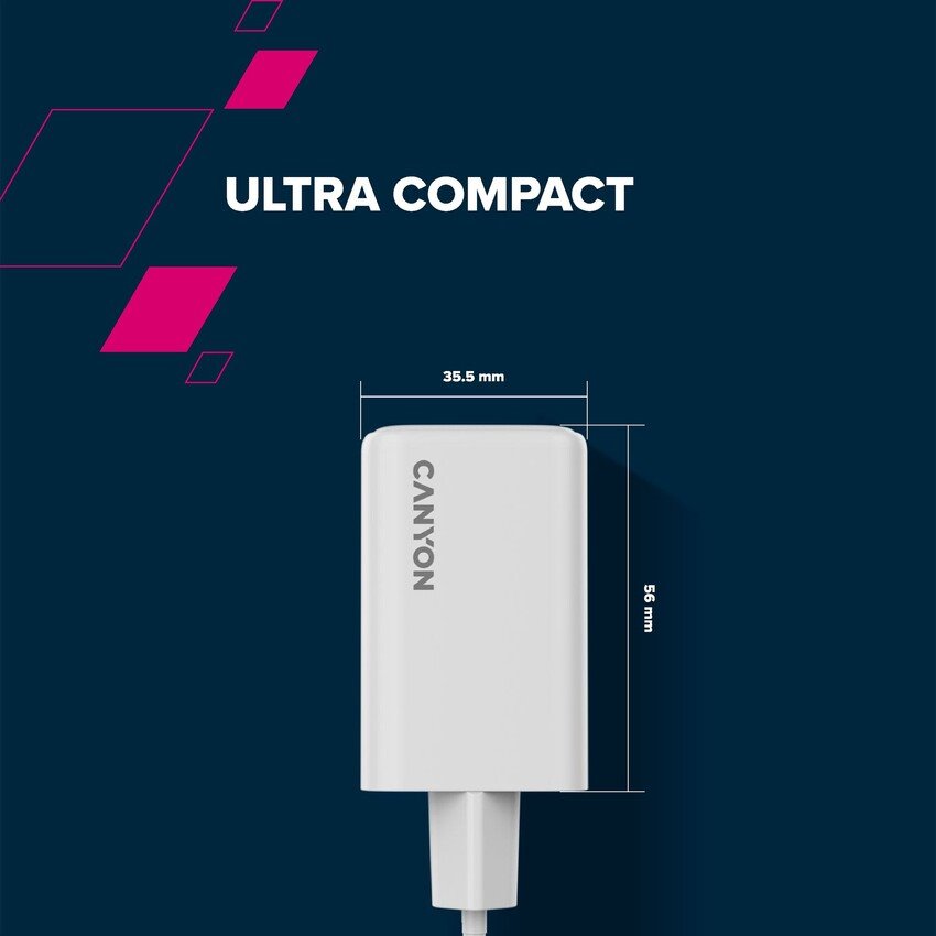 CANYON charger CU65ACC GaN 65W 2xPD 1xQC EU White