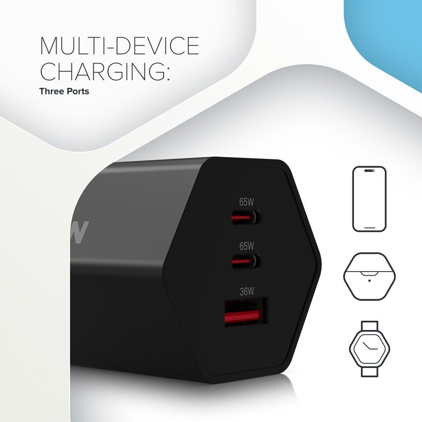 CANYON charger HEXAGON 65 GaN 65W 2xPD 1xQC EU White