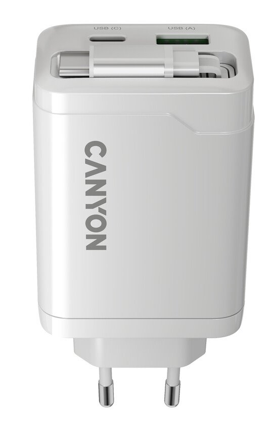 CANYON charger OnCharge 65RC Build-In Cable USB-C 65W 1xPD 1xQC EU White
