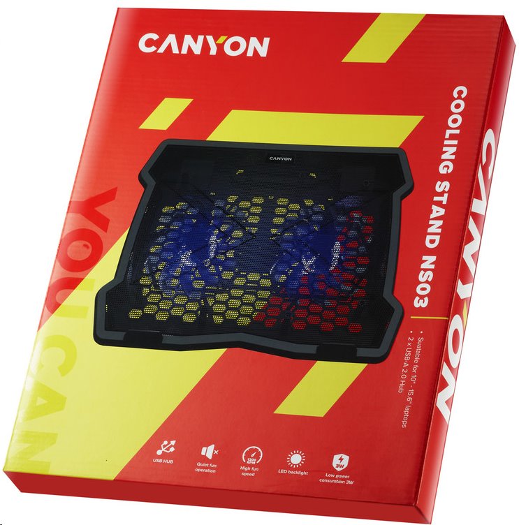 CANYON Chladící podstavec NS03 pro notebook 10-15.6", LED podsvícení, 2x ventilátor, 340x265x30mm