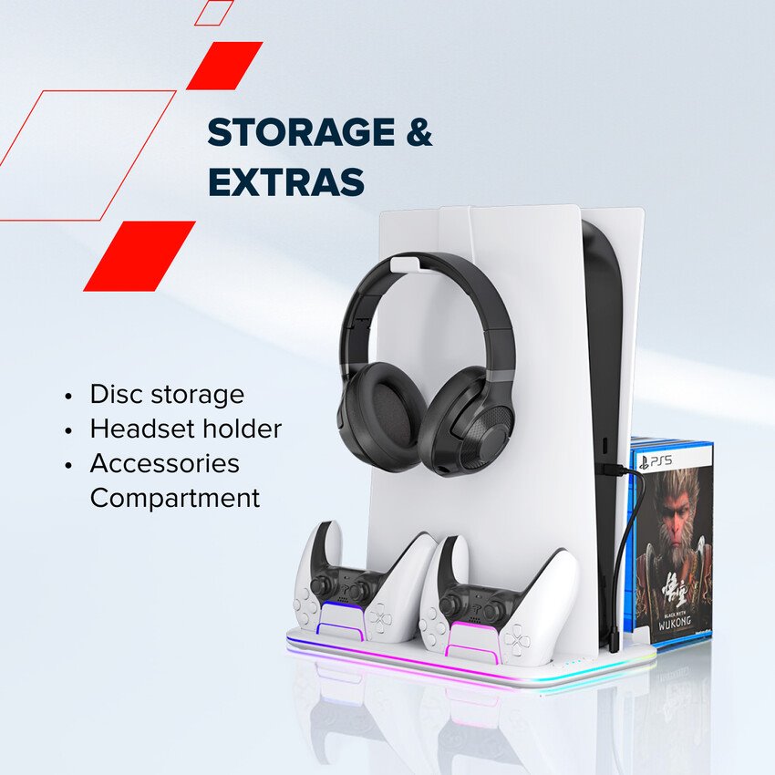 CANYON CS-51 chladící stojan pro PS5 Slim/PS5 Pro s RGB, nabíjecí, Bílá