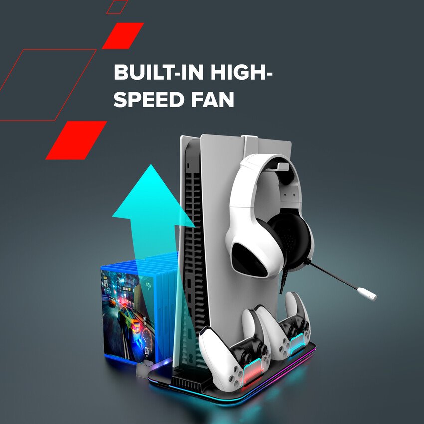 CANYON CS-51 chladící stojan pro PS5 Slim/PS5 Pro s RGB, nabíjecí, Bílá