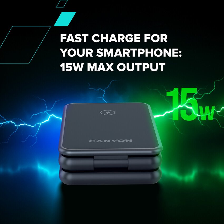 Canyon Foldable wireless charger OnCharge 309 15W 3in1 Meta