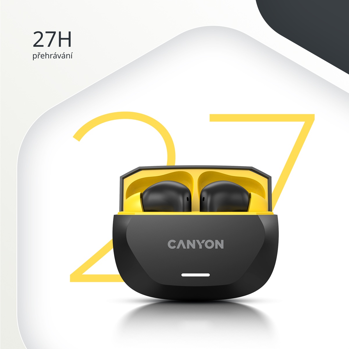 CANYON headset HEXAGON 7 TWS ANC+ENC Wireless Charge Black Yellow