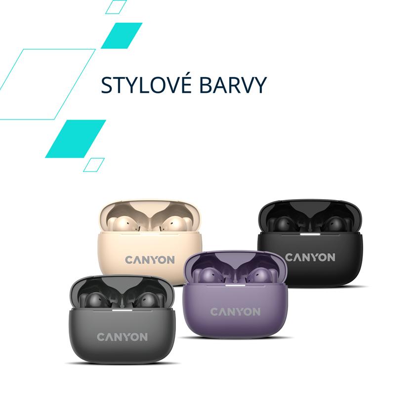 CANYON headset OnGo TWS-10 ANC+ENC, Šedá