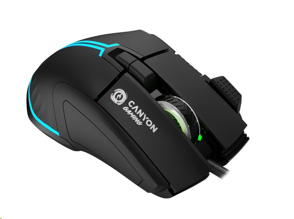 CANYON Herní drátová myš Fortnax GM-636, optická, RGB, až 20 000 DPI, 9tl. programovatelných, černá