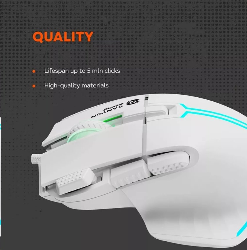 CANYON Herní drátová myš Fortnax GM-636, optická, RGB, až 20 000 DPI, 9tl. programovatelných, černá