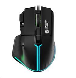CANYON Herní drátová myš Fortnax GM-636, optická, RGB, až 20 000 DPI, 9tl. programovatelných, černá