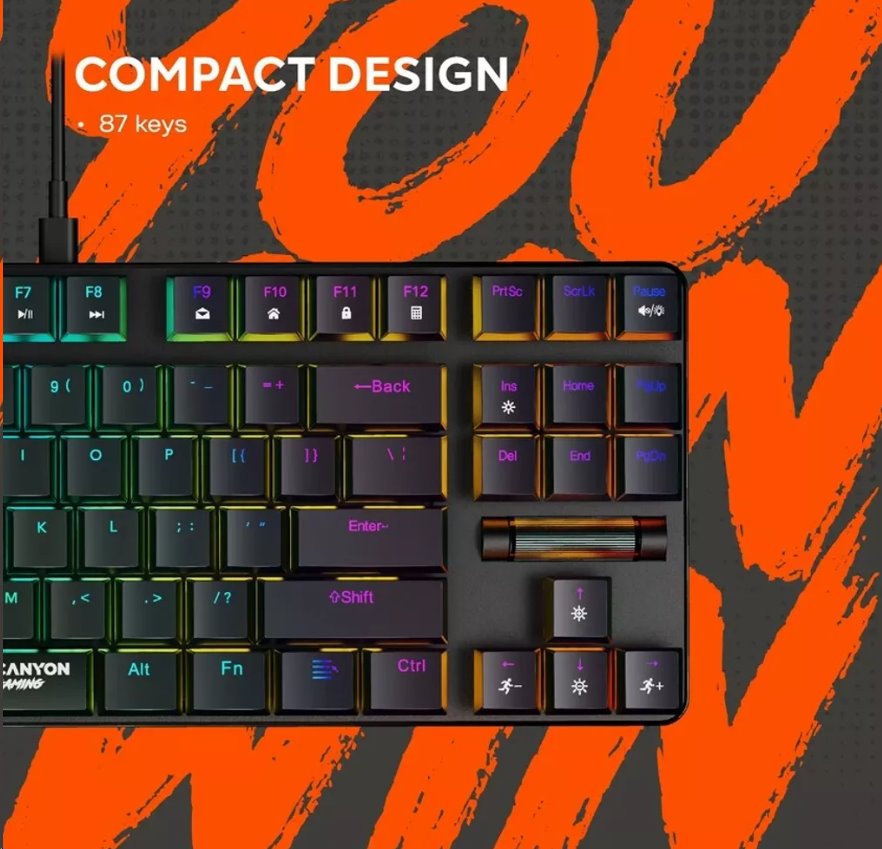 CANYON Herní klávesnice Cometstrike TLK GK-50, mechanická, drátová, multimediální, podsvícená, 87 kláves, CS layout