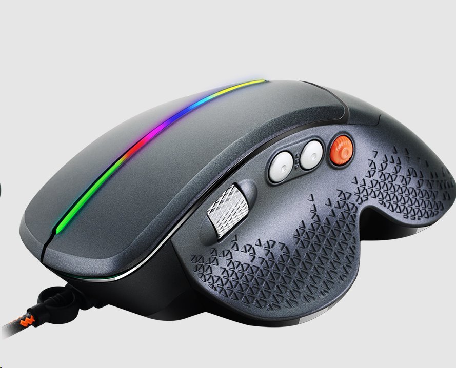 CANYON Herní myš APSTAR, 6 programovatelných tlačítek, senzor Sunplus, až 6400 DPI, opletený kabel,RGB podsvícení, šedá