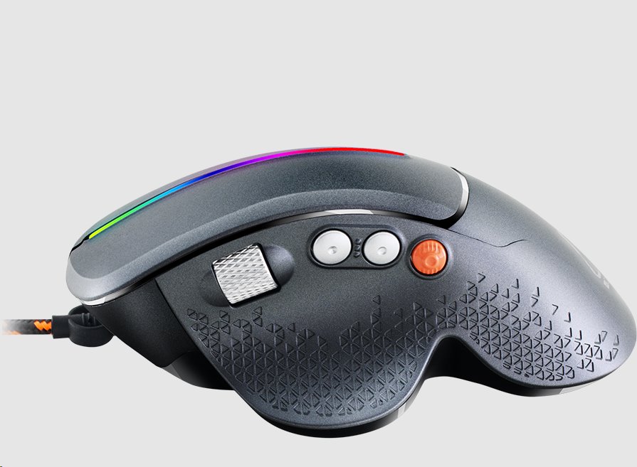 CANYON Herní myš APSTAR, 6 programovatelných tlačítek, senzor Sunplus, až 6400 DPI, opletený kabel,RGB podsvícení, šedá