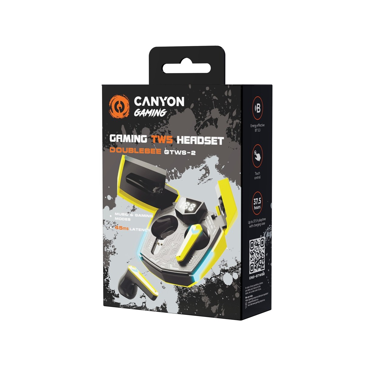 CANYON herní TWS Doublebee GTWS-2, BT sluchátka s mikrofonem, žlutá