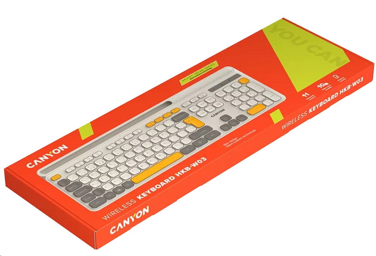 CANYON HKB-W03 bezdrátová CS klávesnice 2,4 Ghz, 105 kláves, 10 mil. stisků, béžová