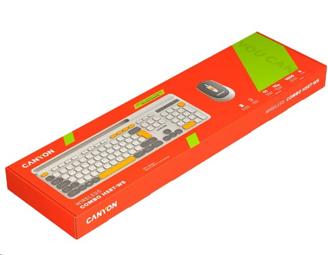 CANYON HSET-W5 bezdrátový SET CS klávesnice + optická myš, 2,4 Ghz, 105 kláves, béžový