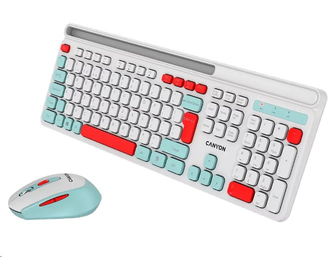 CANYON HSET-W5 bezdrátový SET CS klávesnice + optická myš, 2,4 Ghz, 105 kláves, bílý
