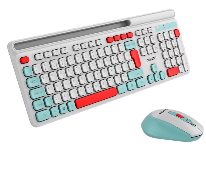 CANYON HSET-W5 bezdrátový SET CS klávesnice + optická myš, 2,4 Ghz, 105 kláves, bílý