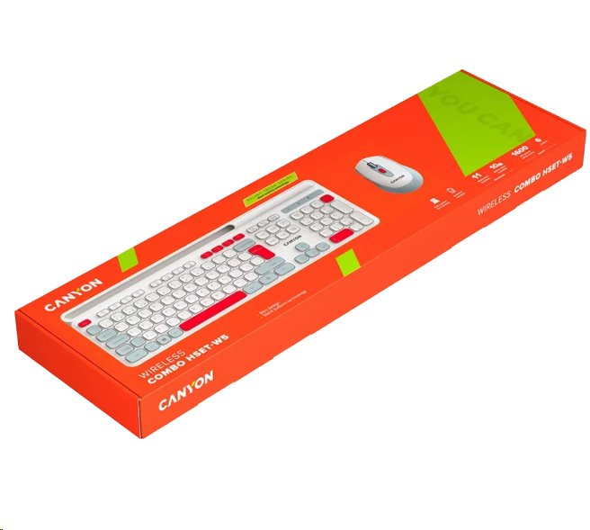 CANYON HSET-W5 bezdrátový SET CS klávesnice + optická myš, 2,4 Ghz, 105 kláves, bílý