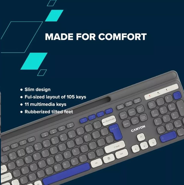 CANYON HSET-W5 bezdrátový SET CS klávesnice + optická myš, 2,4 Ghz, 105 kláves, bílý