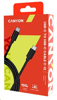 CANYON kabel UC-12, USB-C – USB-C (100W, 20V/5A) 2m, černá